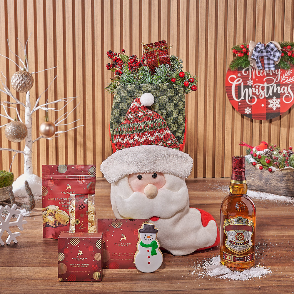 Santa Stocking & Liquor Gift Set from Vermont Baskets - Liquor Gift Basket - Vermont Delivery