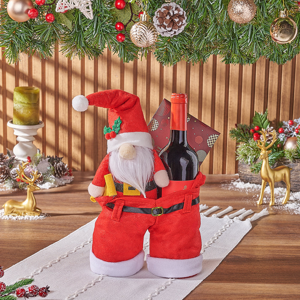 Santa Pants Small Gift Bag with Wine and Dark Chocolate – how the gift is presented