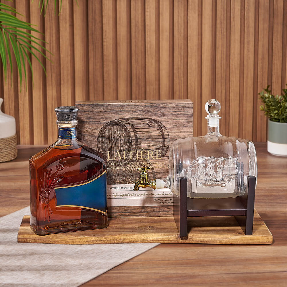 Whiskey Basket with Decanter and Truffles – how the gift is presented