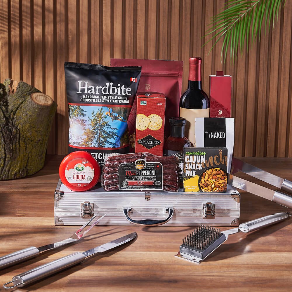 Wine with BBQ Utensil Gift Set – how the gift is presented