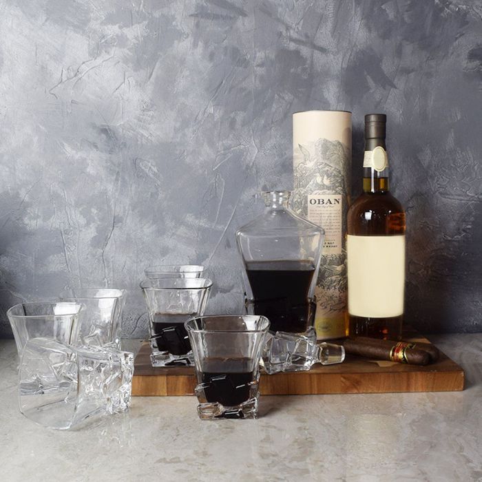 Decanter and Cigars Whiskey Basket – how the gift is presented