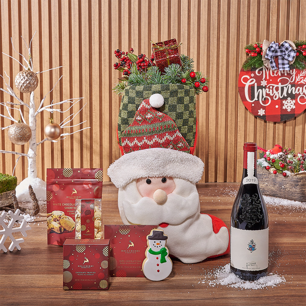 Checkered Santa Wine Gift Basket – how the gift is presented