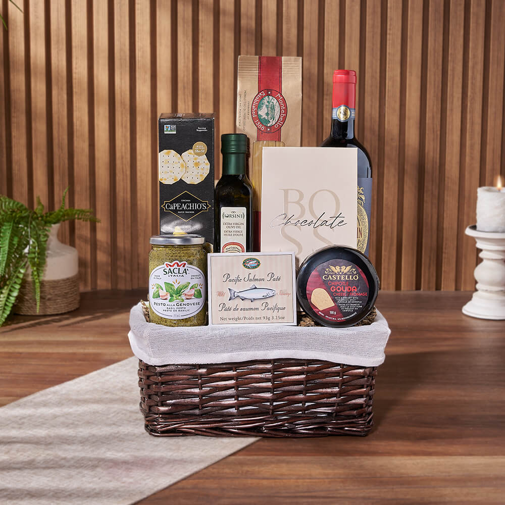 Taste of Indulgence Cheese & Wine Gift Set, wine gift, wine, cheese gift, cheese, seafood gift, seafood, Vermont Delivery