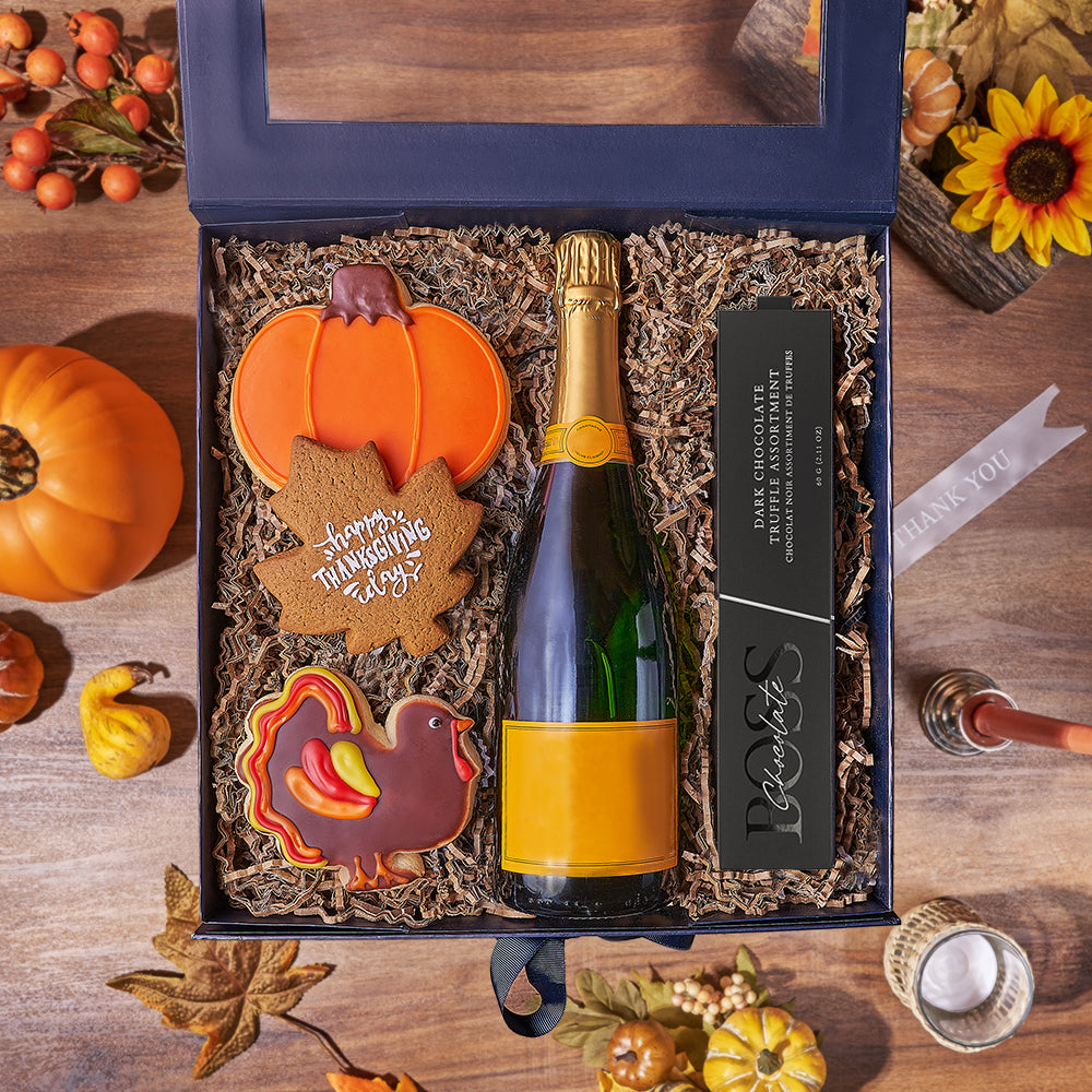 Sparkling Wine and Cookies Thanksgiving Box – how the gift is presented