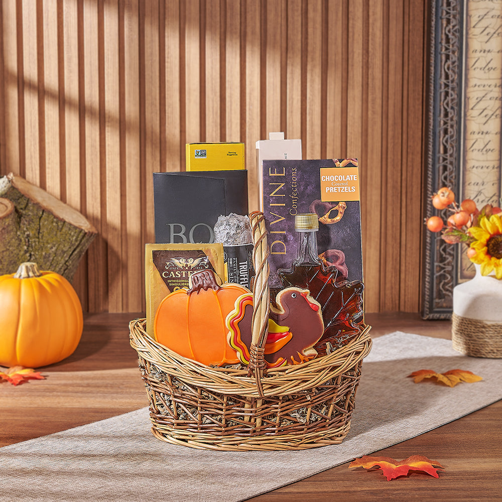 Thanksgiving Cookie and Truffle Gift Basket – how the gift is presented