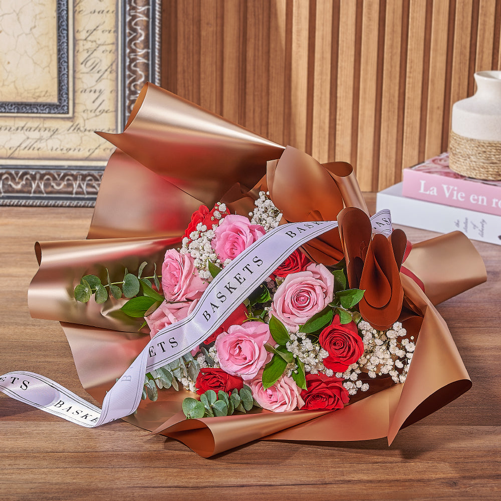 Signature Pink and Red Rose Bouquet – how the gift is presented