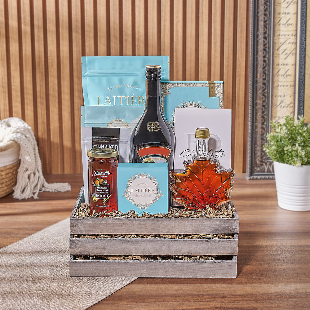 Vodka and Handpicked Chocolate Gift Basket – how the gift is presented