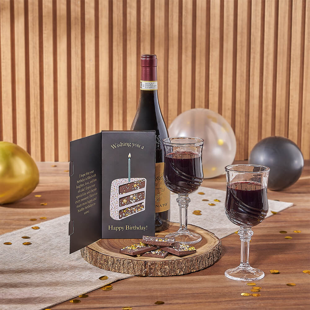 The Marvelous Birthday Gift Set, wine gift, wine, birthday gift, birthday, chocolate gift, chocolate, Vermont Delivery