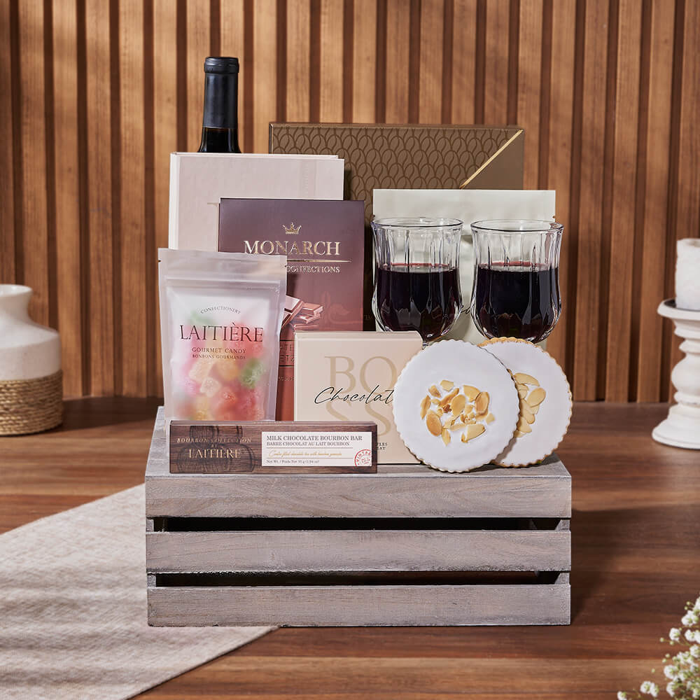 Wine with Gourmet Chocolate Crate – how the gift is presented