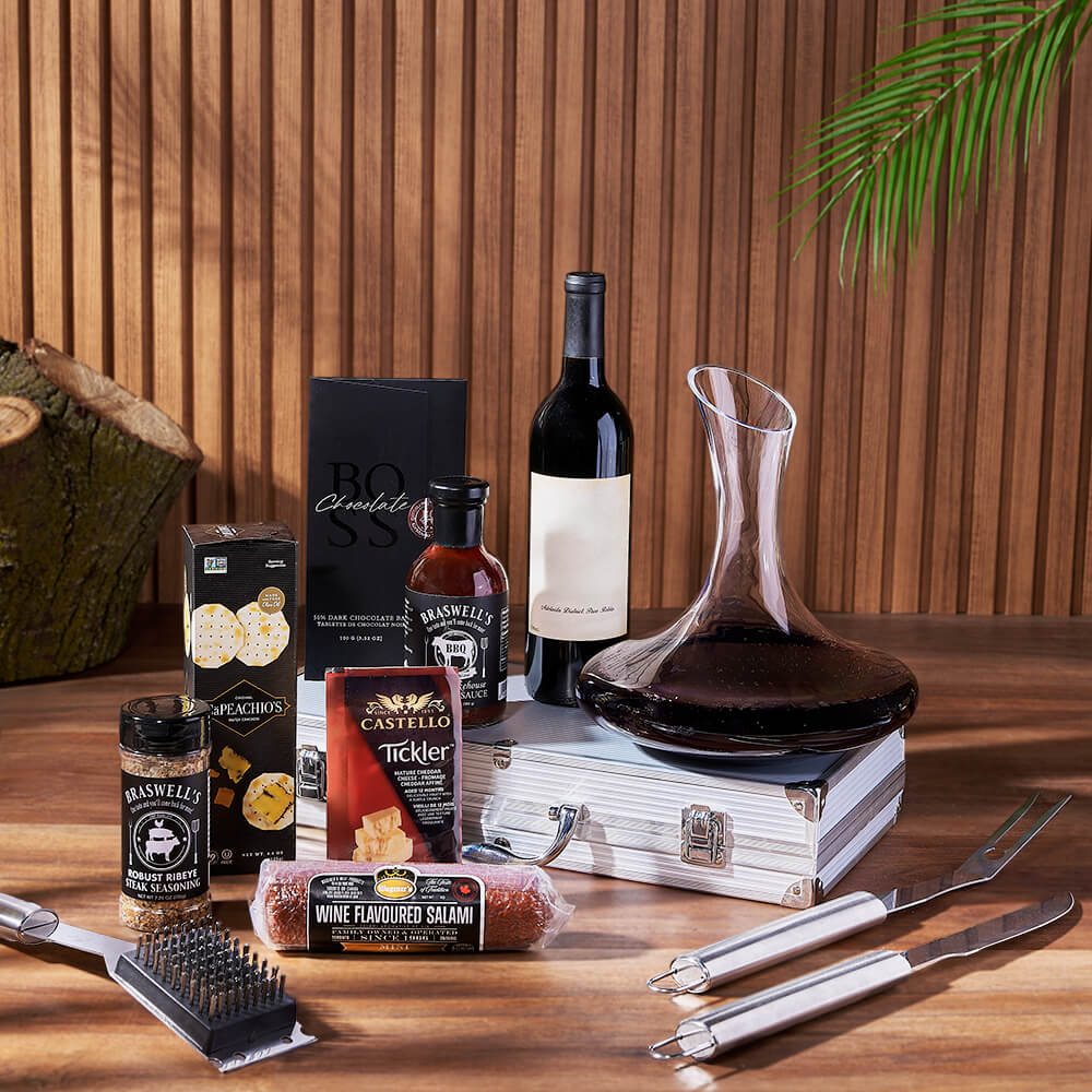 BBQ Seasoning and Wine Gift Basket – how the gift is presented