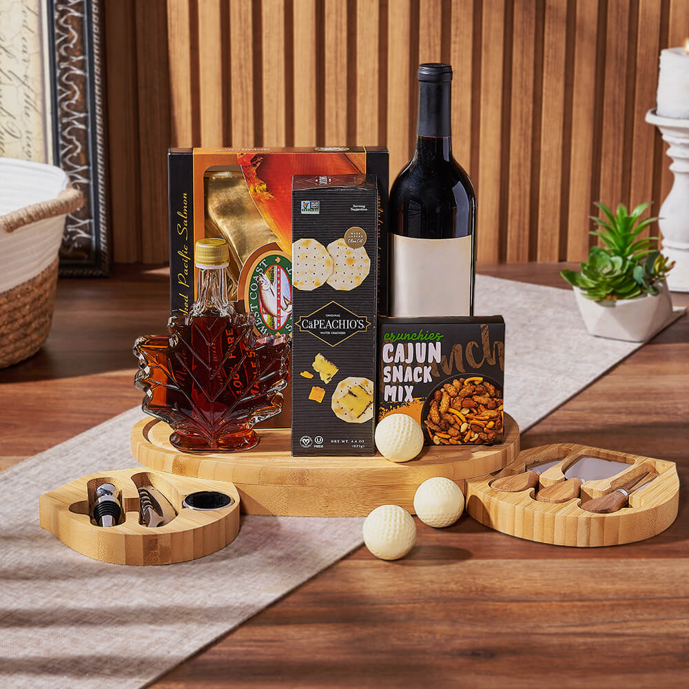 Maple Treats and Wine Basket – how the gift is presented