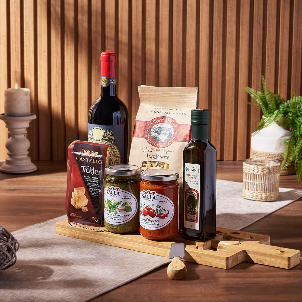 Wine & Pasta Gift Set, wine gift, wine, pasta gift, pasta, gourmet gift, gourmet, cheese gift, cheese, Vermont Delivery