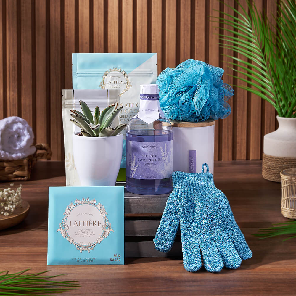 Lavender Spa and Treats Crate – how the gift is presented
