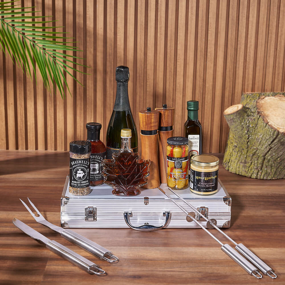 Zesty Barbeque Grill Gift Set with Champagne from Vermont Baskets - Champagne Gift Basket - Vermont Delivery