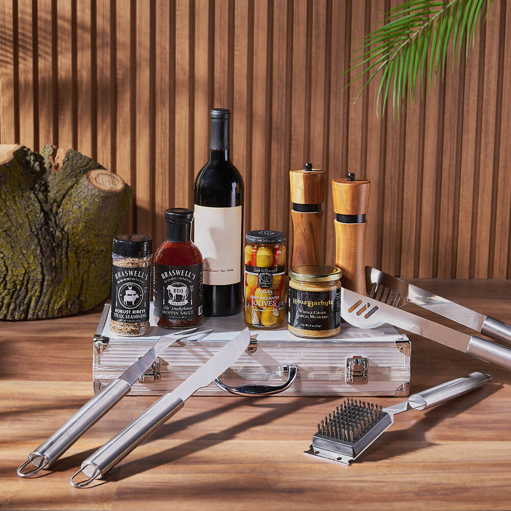 Wine and Grill Tools Gift Basket – how the gift is presented