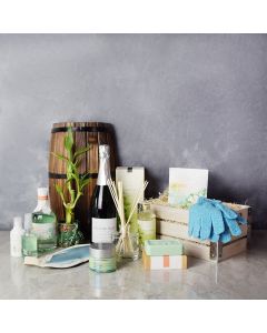 Sandalwood & Eucalyptus Spa Gift Crate, champagne gift baskets, spa gift baskets, spa gifts, gift baskets
