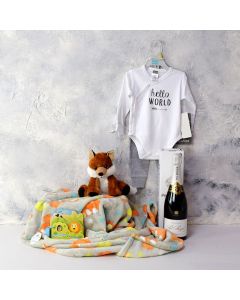 BABY PLAYTIME GIFT SET WITH CHAMPAGNE, baby boy gift hamper, newborn, new parents