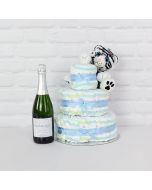 Diapers & Plush Tiger Champagne Gift Set, baby gift baskets, champagne gift baskets