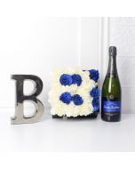 Celebrate A Baby Boy Flower Box with Champagne, champagne gift baskets, baby gift baskets